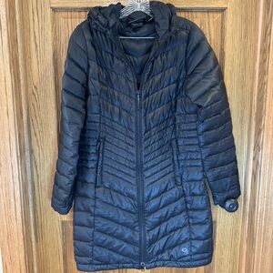 MOUNTAIN HARDWEAR 800 FILL NITROUS HOODED BLACK DOWN PARKA LONG COAT Jacket MED